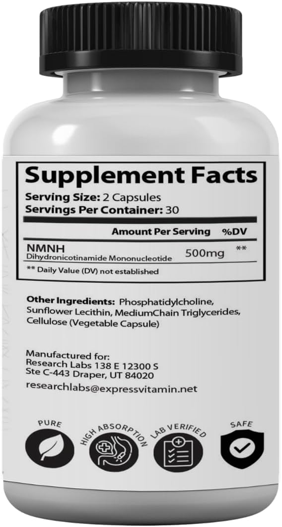 Research Labs Liposomal NMNH 500mg Per Serving, 60 Capsules – NAD+ Booster for Anti-Ageing - görsel 5