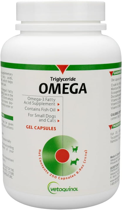 Vetoquinol Triglyceride Omega - Fish Oil for Dogs & Cats - 60 Capsules