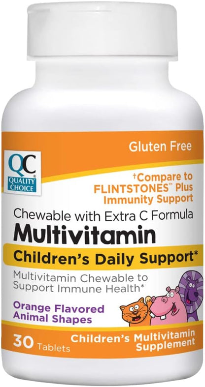 Quality Choice Chewable Animal Shaped Children's Multivitamin with Extra Vitamin C, Orange Flavour, 30 Tablets