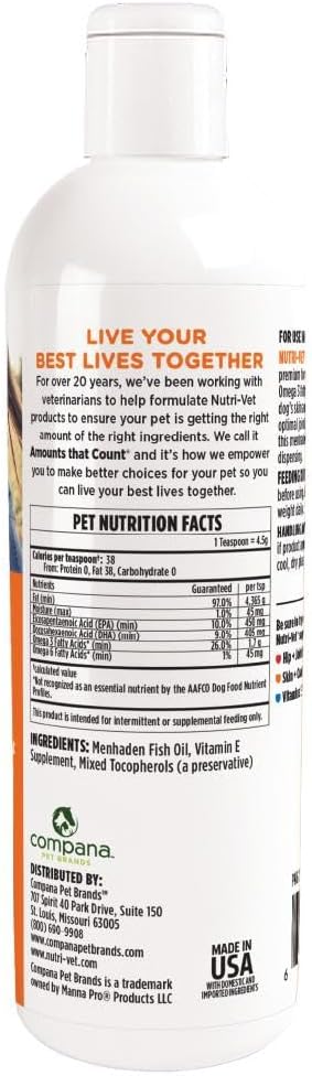 Nutri-Vet Fish Oil Supplement for Dogs, Skin and Coat Health, Menhaden Formula, 16 oz (473 ml) - görsel 6