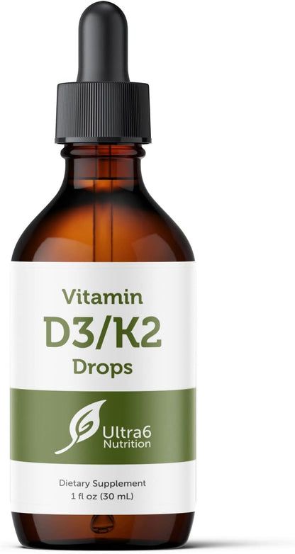 Ultra6 Nutrition Vitamin D and K2 Drops – Liquid Vitamin D3 with K2 Food Supplement for Adults, 30 ml