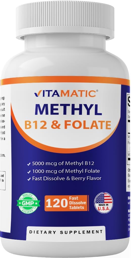 Vitamatic Methyl Folate & B12 Supplement with Pyridoxal 5-Phosphate (P-5-P) - 120 Fast Dissolve Tablets - görsel 1