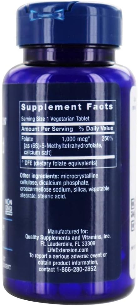 Life Extension Optimised Folate (L-Methylfolate), 1000 mcg 100 Vegetarian Tablets (3 Pack) - görsel 2