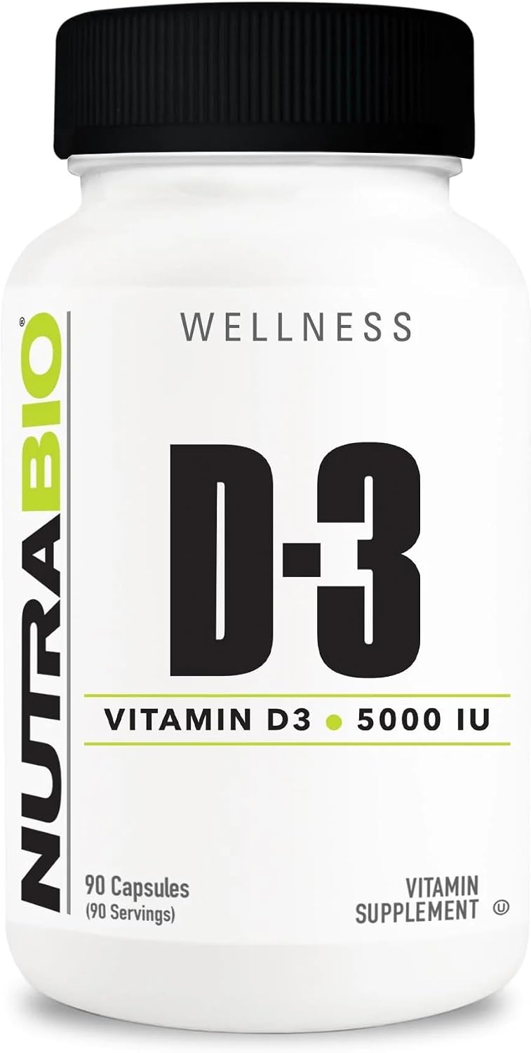NutraBio Vitamin D3 5000 IU – Immune and Bone Health Support – 90 Vegetable Capsules - görsel 1