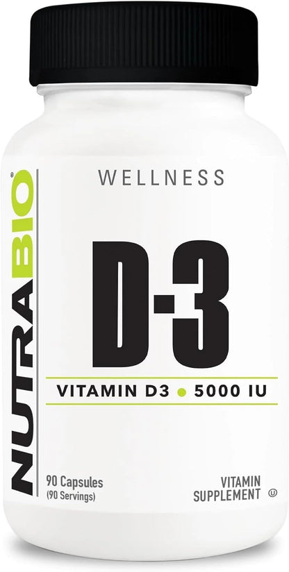 NutraBio Vitamin D3 5000 IU – Immune and Bone Health Support – 90 Vegetable Capsules