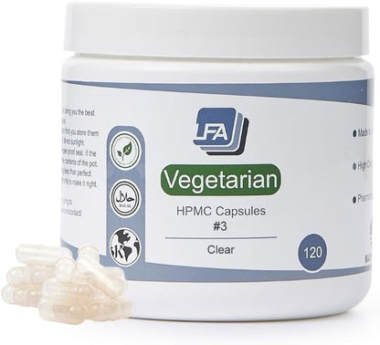 Empty Capsules Size 3 – Clear Vegan HPMC – 500 Count Jar