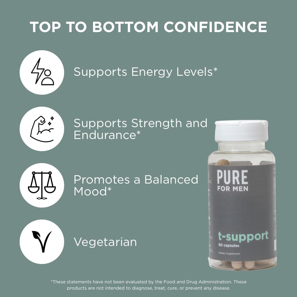 Pure for Men T-Support Supplement - Total Support for Men with Maca, Vitamin D3, and Ashwagandha, 60 Capsules - görsel 5