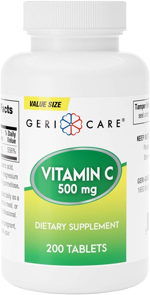 GeriCare Vitamin C 500 mg Tablets – Antioxidant & Immune Support, 200 Tablets - görsel 1