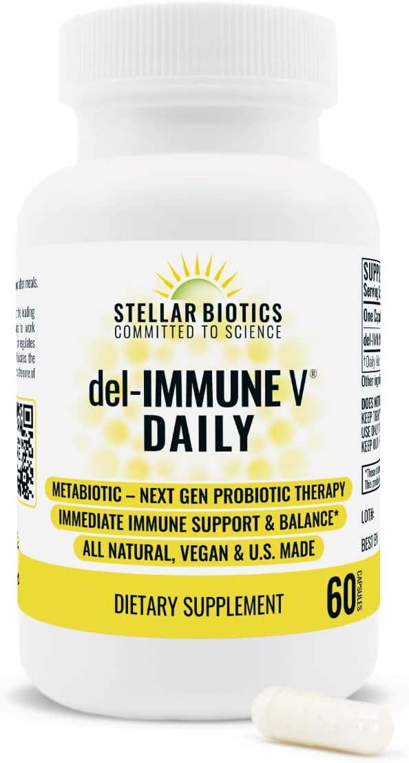 Del-Immune V Daily by Stellar Biotics - All-Natural Metabiotic Immune Support & Gut Health - 60 Capsules - görsel 1