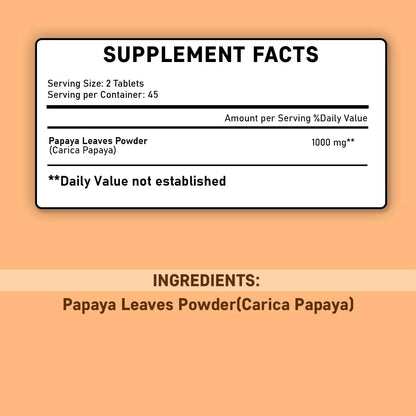 minature Papaya Leaf Tablets - 90 Tablets, 1000mg per Serving, Vegan Food Supplement