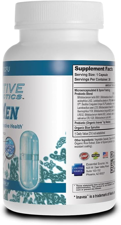 Essential Source TriActive Biotics for Men - Probiotic Capsules, 30 Billion CFU with Prebiotics & Blue Spirulina, 30 Capsules