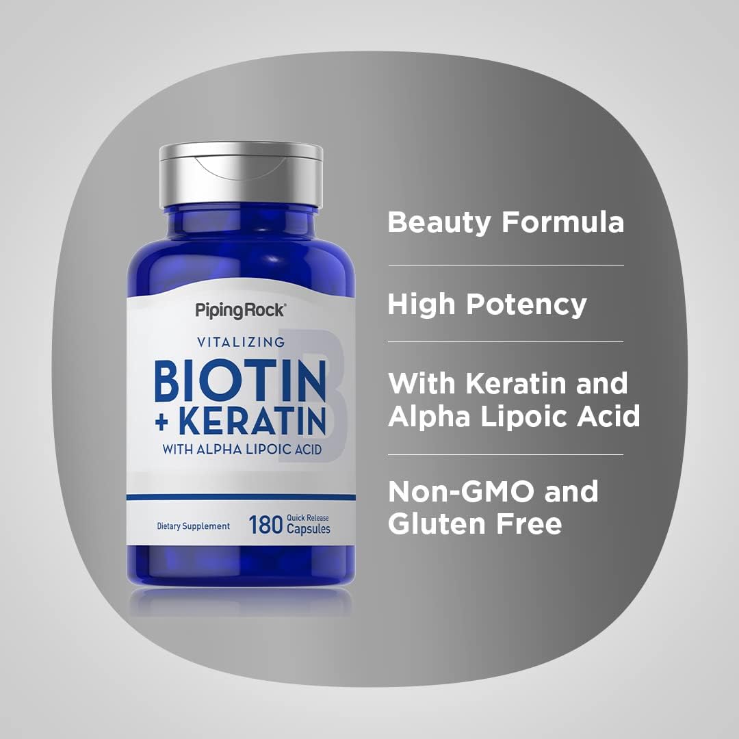 Piping Rock Biotin 5000mcg with Keratin and Alpha Lipoic Acid – 180 Capsules - görsel 4