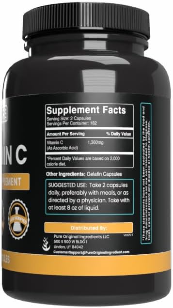 Pure Original Ingredients Vitamin C (365 Capsules) No Stearates or Rice Fillers, Gluten-Free, Vitamin C with No Additives - görsel 2