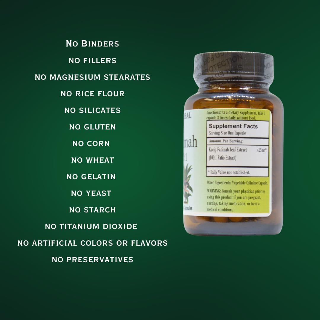 Kacip Fatimah 100:1 Extract | Labisia Pumila | Herbal Supplement for Women's Wellness | 425mg Per Capsule | 60 Vegan Capsules | Stearate-Free | Packaged in Glass - görsel 5