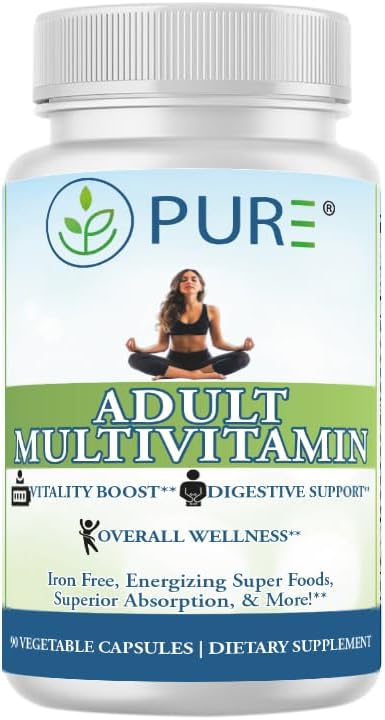 PURE Adult Multivitamin Iron Free - High Potency Daily Wellness with Superfoods, B12 & Zinc - 90 Vegetable Capsules - görsel 1