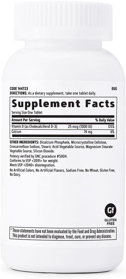 GNC Vitamin D-3 1000 IU (25 mcg) Tablets – Supports Healthy Teeth and Bones, 180 Count - görsel 2