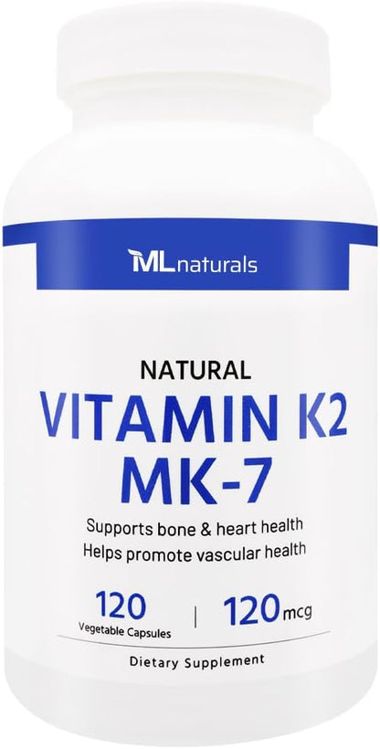 ML Naturals Vitamin K2 MK-7 120mcg – 120 Vegetable Capsules – All-Trans MK-7 – Supports Bone Health & Normal Blood Clotting