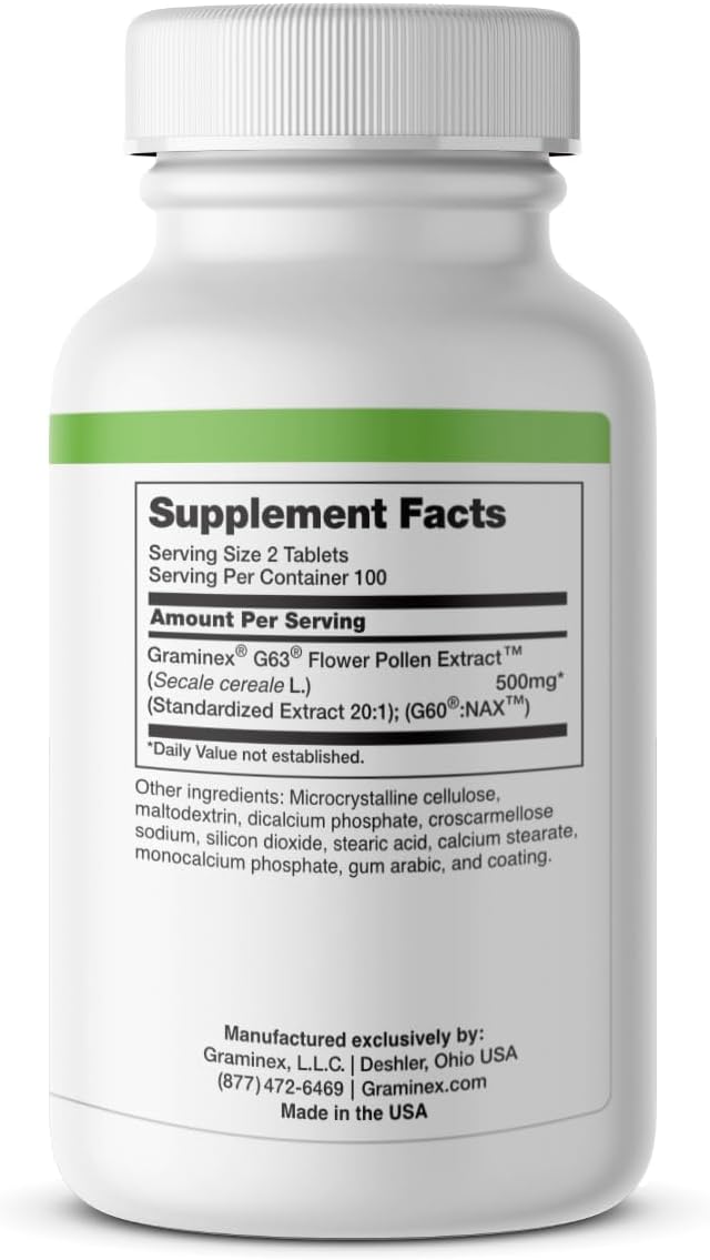Graminex PollenAid Prostate Food Supplement - Natural Rye Pollen Extract for Prostate and Urinary Health, 200 Tablets - görsel 3