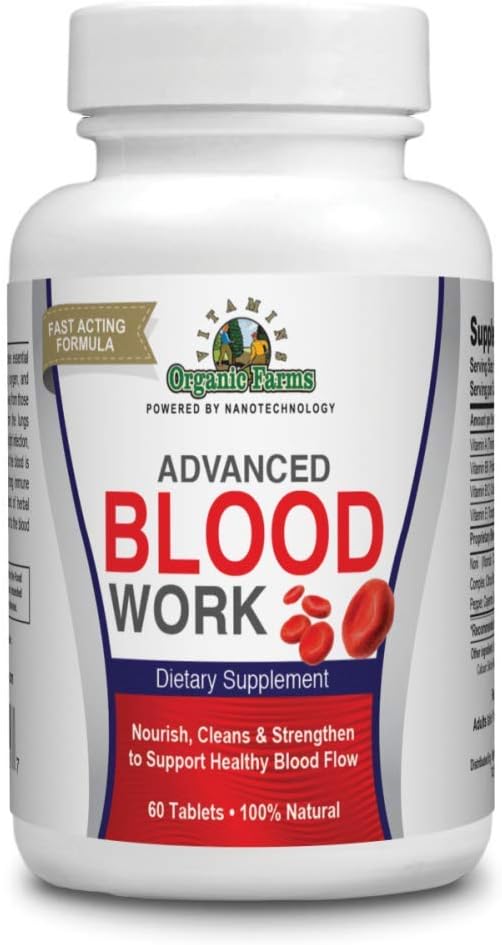 Organic Farms Vitamins Blood Work – 60 Tablets – Circulation Support – 100% Natural Herbal Supplement - görsel 1