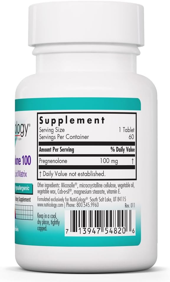 NutriCology Pregnenolone 100 mg - Micronised Hormone Precursor - 60 Tablets - görsel 2