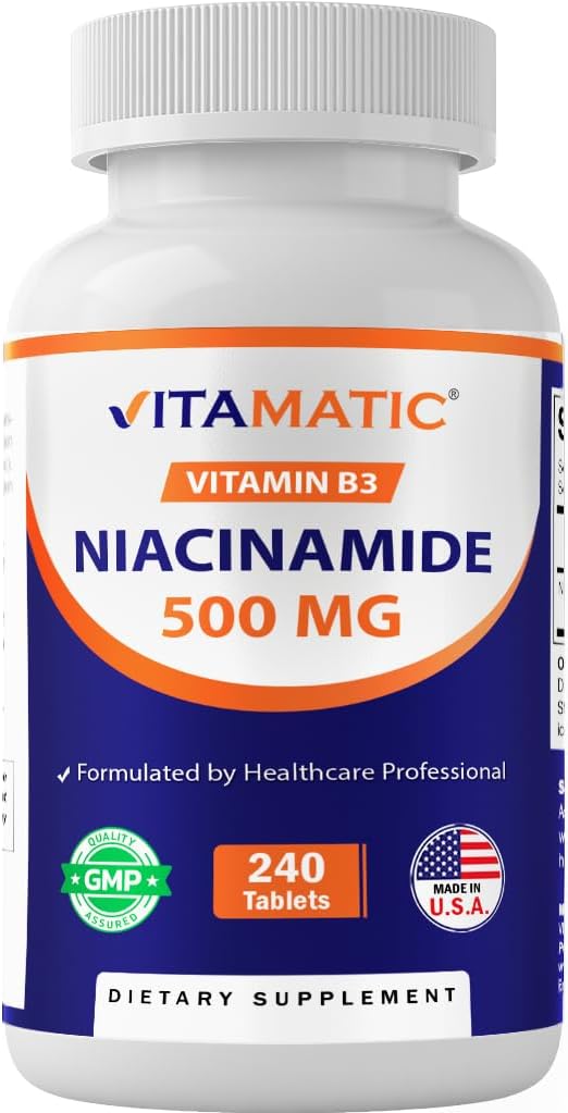 Vitamatic Niacinamide 500 mg 240 Tablets - Flush Free Vitamin B3 - Supports Energy Metabolism - görsel 1