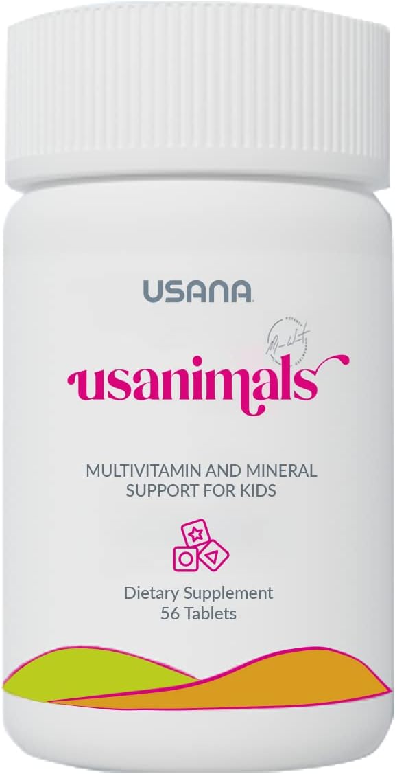 USANA Usanimals Multivitamin for Kids - Daily Chewable Tablets with Vitamins A, C, D, E, B6, B12, Zinc, Iron - Supports Immune & Bone Health - Essential Nutrients for Ages 2-12 - 56 Tablets - görsel 1