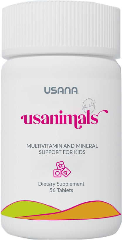 USANA Usanimals Multivitamin for Kids - Daily Chewable Tablets with Vitamins A, C, D, E, B6, B12, Zinc, Iron - Supports Immune & Bone Health - Essential Nutrients for Ages 2-12 - 56 Tablets