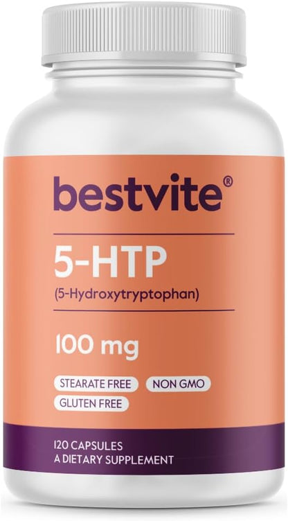 BESTVITE 5-HTP 200mg per Capsule - 240 Capsules - Pure Griffonia Extract, No Stearates, Gluten-Free, Non-GMO