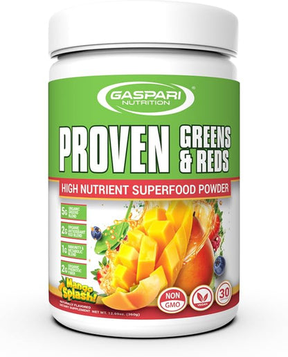 Gaspari Nutrition Greens and Reds: Organic Superfood Powder, Immune Support, Probiotics and Fibre, Vegan and Non-GMO (30 Servings, Mango Splash)