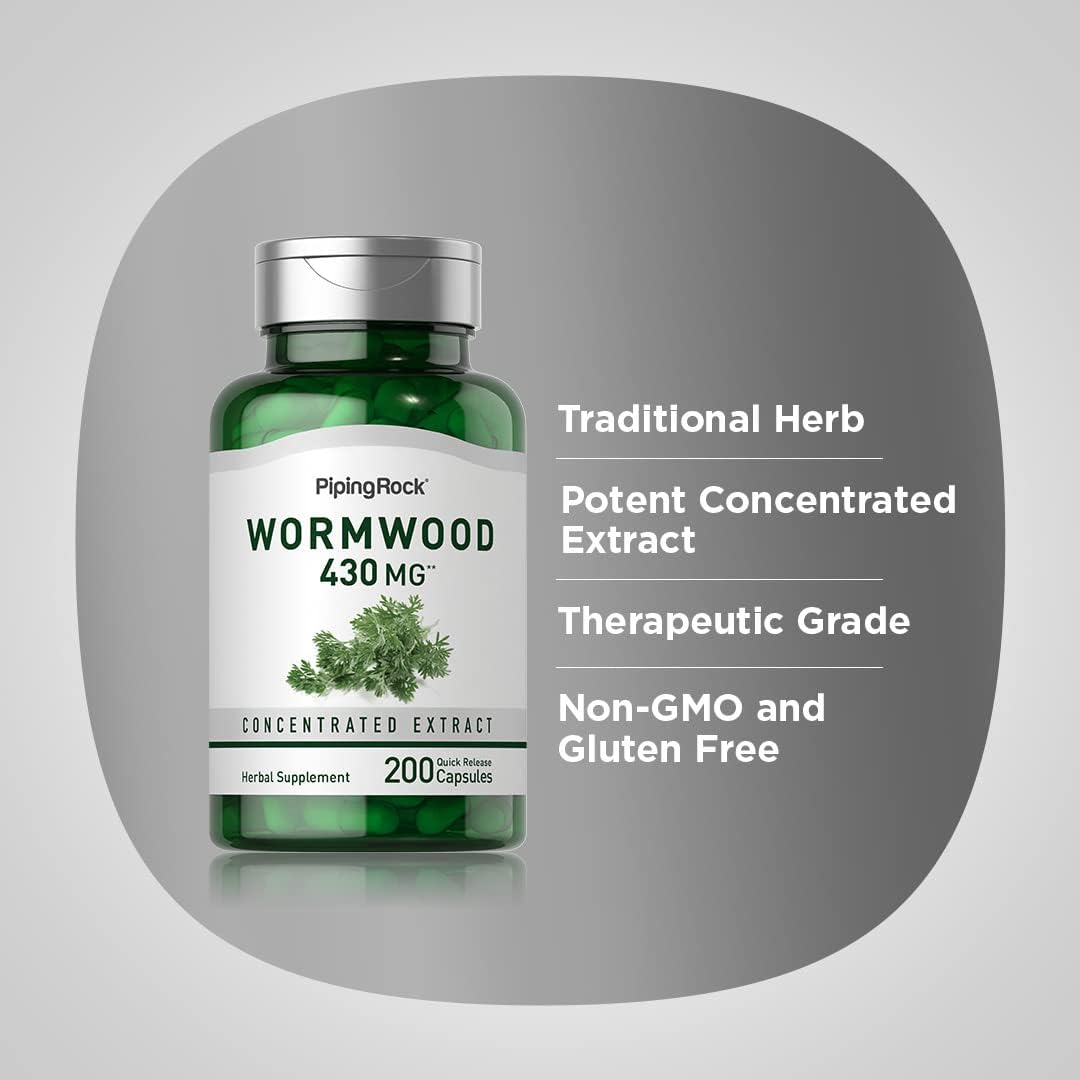 Piping Rock Wormwood Capsules - 200 Count, Concentrated Herbal Extract, Non-GM & Gluten-free - görsel 4