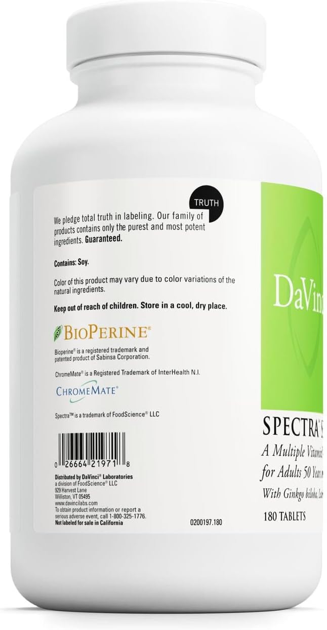 DAVINCI Labs Spectra Senior - Multivitamin with CoQ10, Lutein, and Ginkgo Biloba, 180 Capsules - görsel 3
