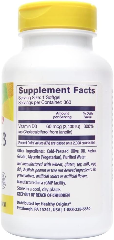 Healthy Origins Vitamin D3 2,400 IU Softgels – 360 Count - görsel 2