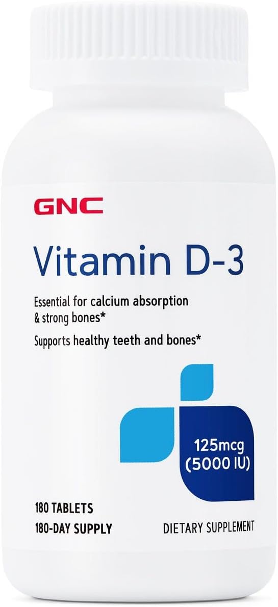 GNC Vitamin D3 125mcg (5000 IU) Food Supplement, Supports Normal Bones and Teeth, 180 Tablets - görsel 1