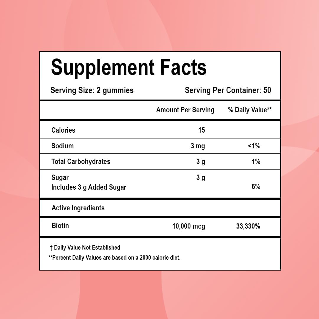 LifeCentric Health Biotin Gummies for Adults | Max Strength 10,000mcg | Vegan Hair Skin and Nails Supplement | 100 Count - görsel 6