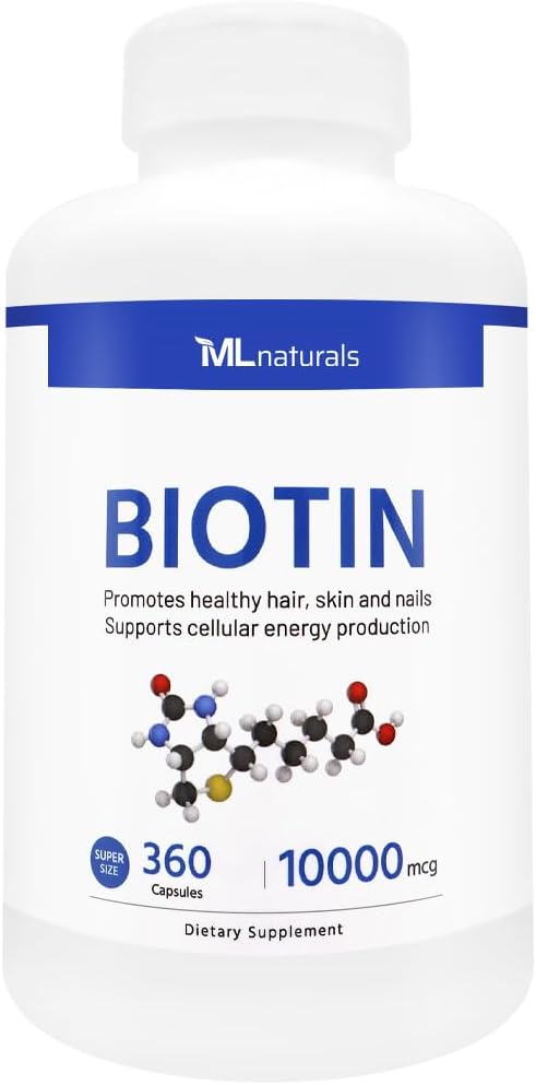 ML Naturals Biotin 10,000mcg (Per Serving) – 360 Vegetable Capsules – Contributes to Normal Hair, Skin and Nails – Energy Metabolism support - görsel 1
