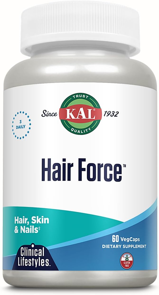 KAL Hair Force Supplement – High Potency Biotin for Hair, Skin & Nails, 60 Veg Caps - görsel 1