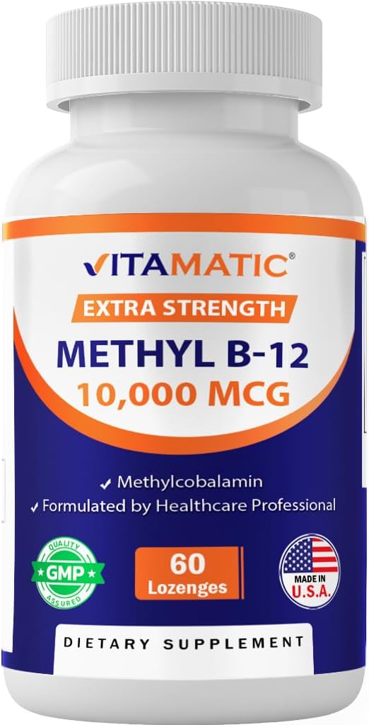 Vitamatic Methyl B12 (Methylcobalamin) 10,000 mcg – 60 Lozenges – Premium Vitamin B12 for Energy & Nerve Health - görsel 1