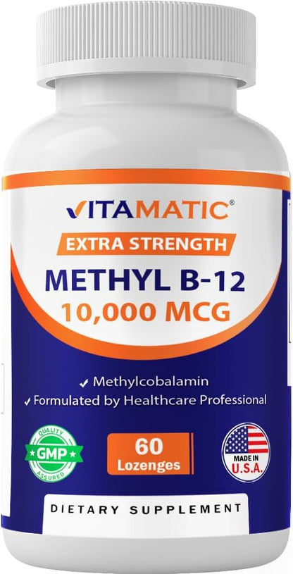 Vitamatic Methyl B12 (Methylcobalamin) 10,000 mcg – 60 Lozenges – Premium Vitamin B12 for Energy & Nerve Health