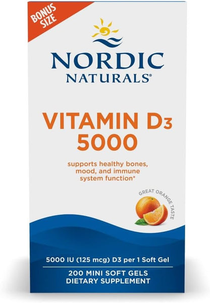 Nordic Naturals Vitamin D3 5000 IU – Orange Flavoured Mini Softgels, 120 Softgels