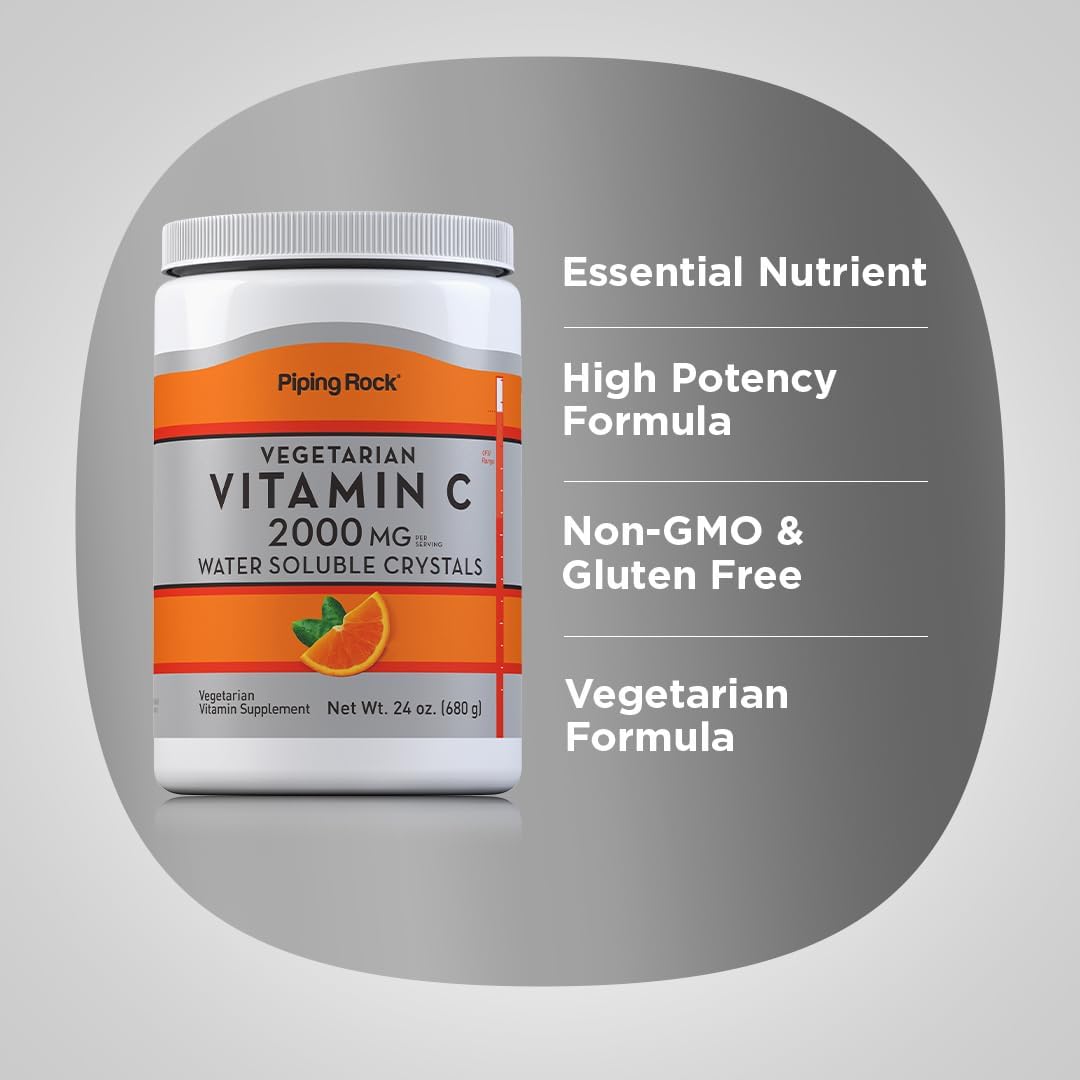 Piping Rock Vitamin C Powder | 2000mg | 24 oz | Water Soluble Crystals | as Ascorbic Acid | Vegetarian, Non-GMO, Gluten-free Supplement - görsel 4