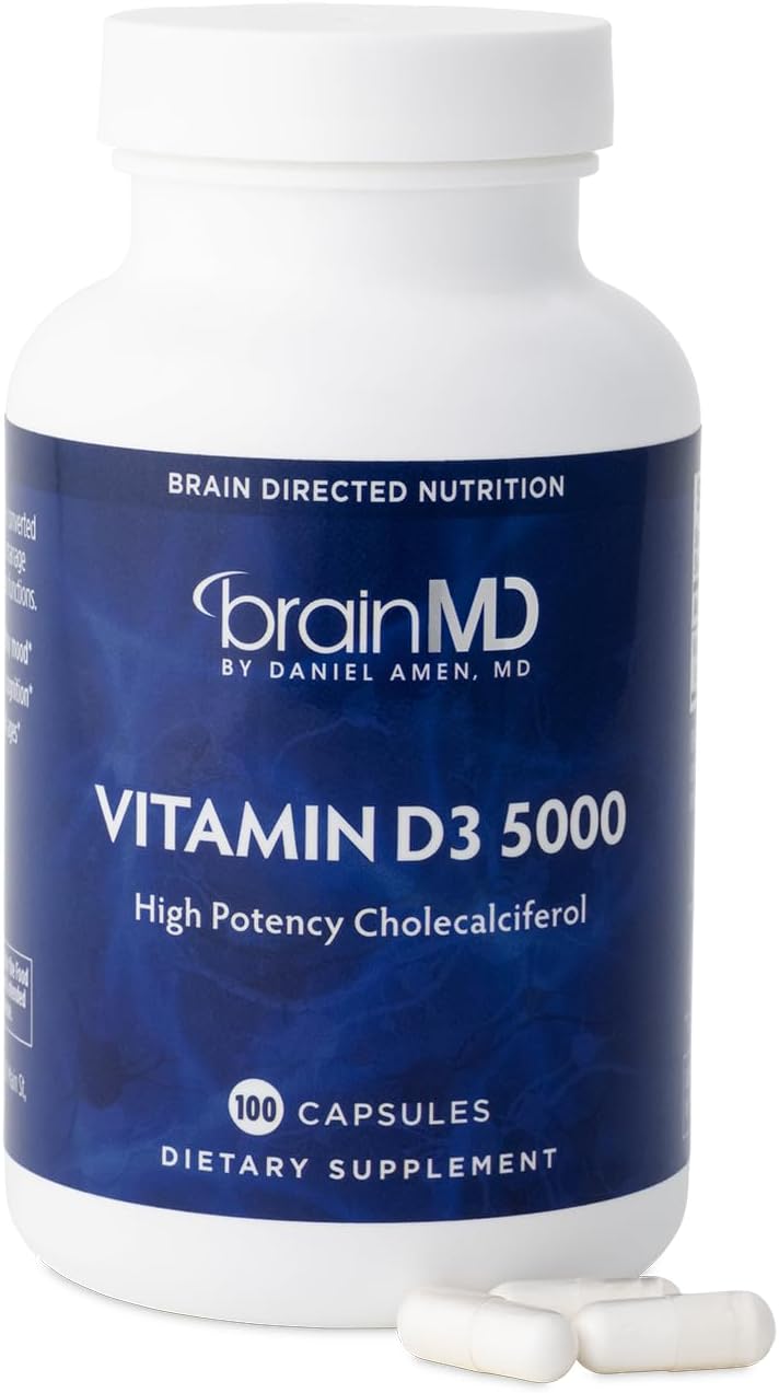 BRAINMD Dr. Amen Vitamin D3 5000 IU, 100 Softgels – High Strength Cholecalciferol Supplement - görsel 1