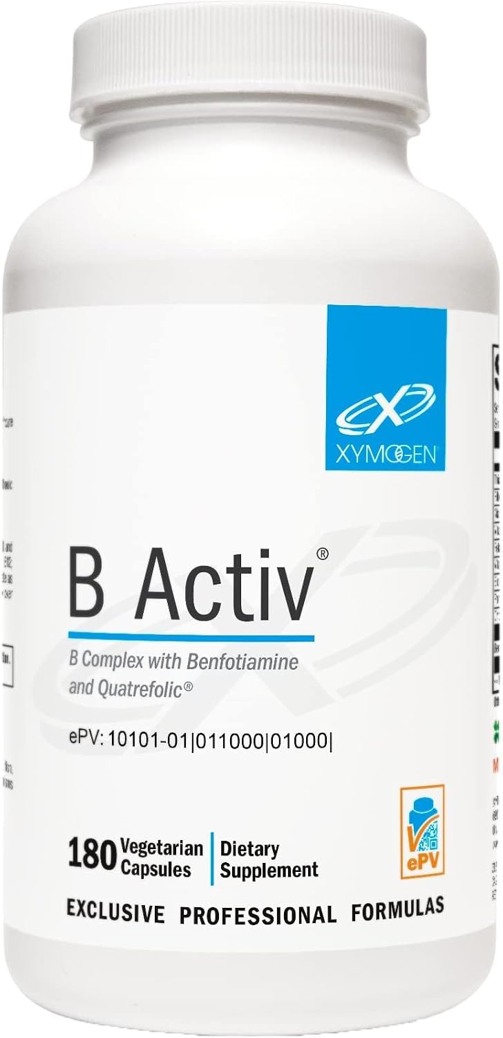 XYMOGEN B Activ - B Vitamin Supplement for Carbohydrate Metabolism Support - Supports Nervous System & Energy-Yielding Metabolism - Gluten-Free & Vegetarian - 180 Capsules (Pack of 1) - görsel 1