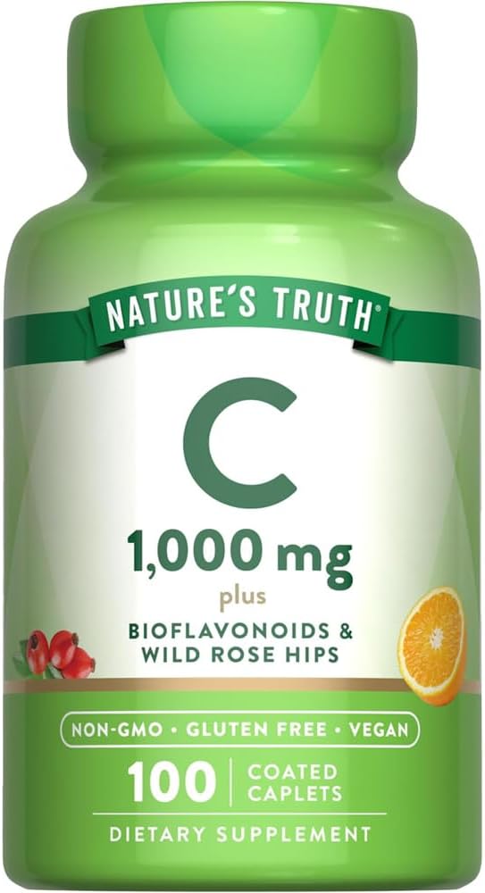 Nature's Truth Vitamin C 1000 mg with Bioflavonoids & Wild Rose Hips Coated Caplets - 100 Caplets (Pack of 3) - görsel 1