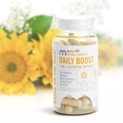 Munchkin Milkmakers Daily Boost 2-in-1 Lactation Supplements for Breastfeeding, Nursing & Pumping Mum - Fenugreek Free, 60 Capsules