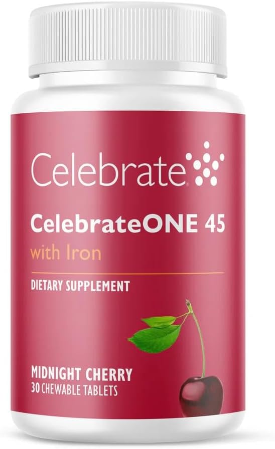 CelebrateONE 45 Bariatric Multivitamin with Iron – Once Daily Midnight Cherry Chewable for Gastric Sleeve & Bypass Patients – 45 mg Iron, 30 Tablets, 1 Month Supply - görsel 1