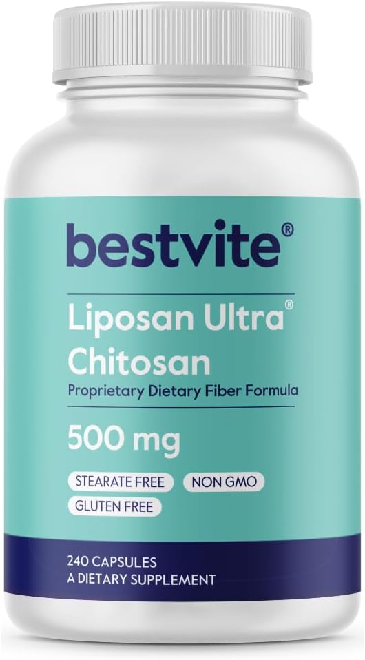 BESTVITE Liposan Ultra Chitosan 500mg (240 Capsules) – Patented Fast-Acting Chitosan – No Fillers