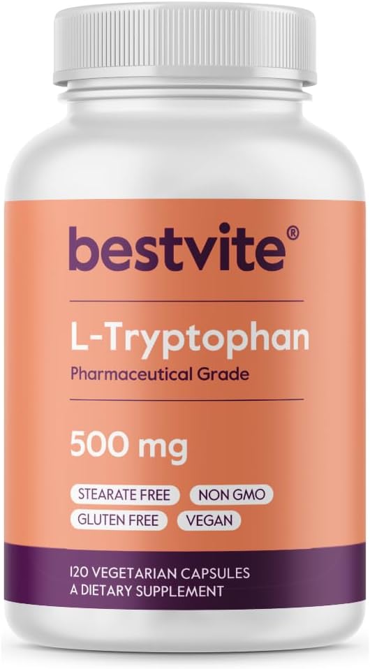 BESTVITE L-Tryptophan 500mg, 120 Vegetarian Capsules - görsel 1