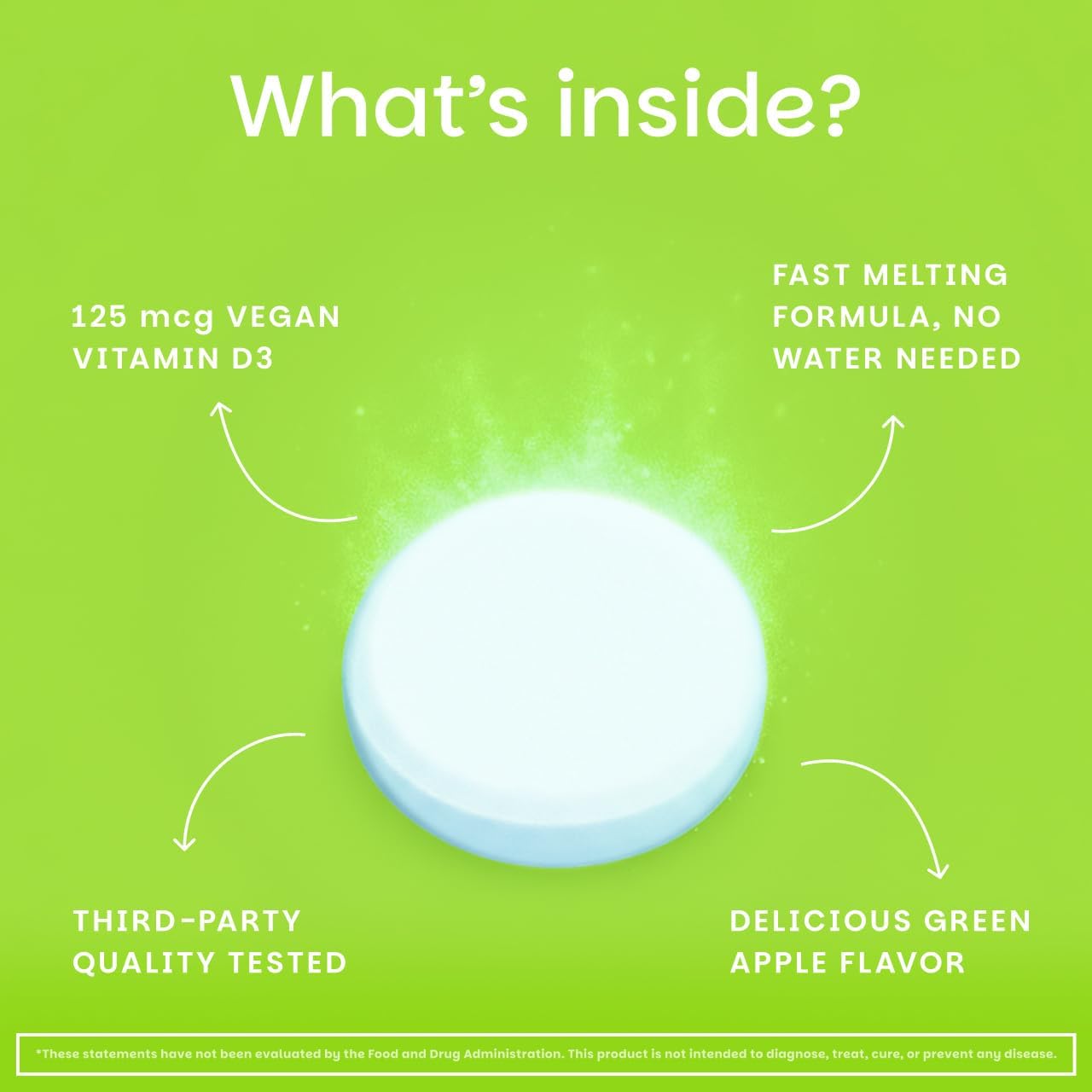 EZ Melts Vitamin D3 5,000 IU - Dissolvable Tablets, Vegan, Non-GMO - Green Apple - görsel 4
