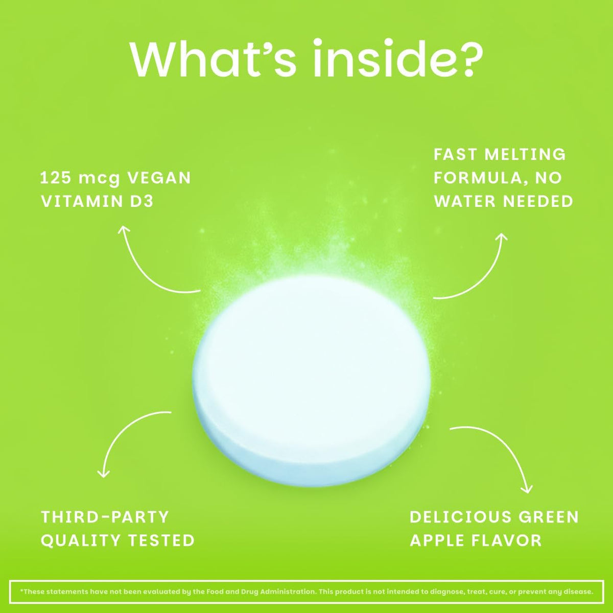 EZ Melts Vitamin D3 5,000 IU - Dissolvable Tablets, Vegan, Non-GMO - Green Apple - görsel 4