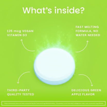 EZ Melts Vitamin D3 5,000 IU - Dissolvable Tablets, Vegan, Non-GMO - Green Apple
